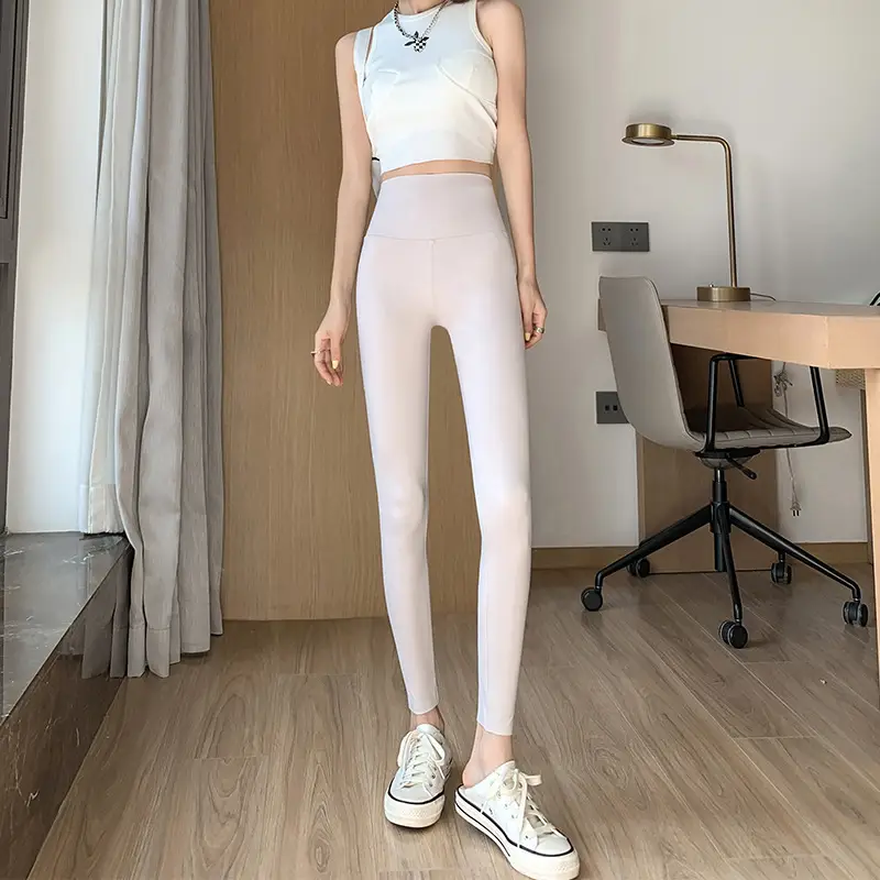 Khaki Shark Pants Thin High Waist Slim Leggings - Image 4
