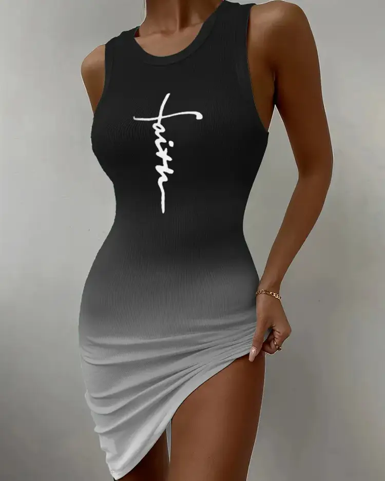 Women's Gradient Sleeveless Tank Top Dress Blue Pink - Image 11