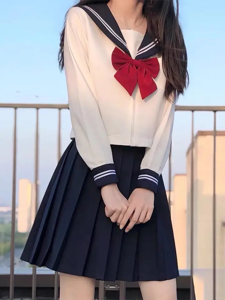 White Sailor Shirt with Red Bow for Girls