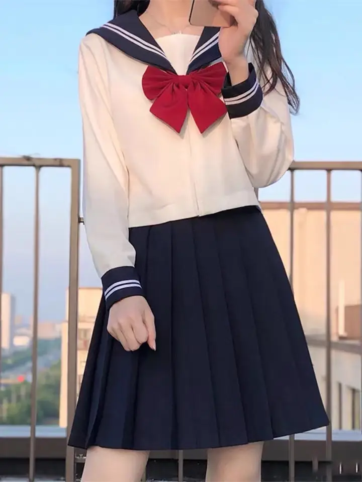 White Sailor Shirt with Red Bow for Girls