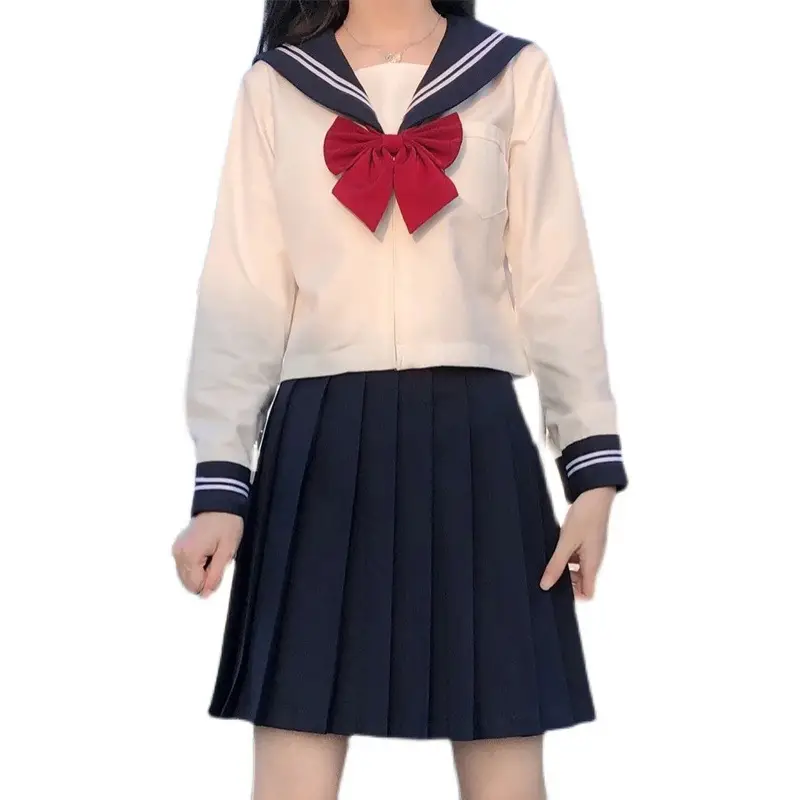 White Sailor Shirt with Red Bow for Girls