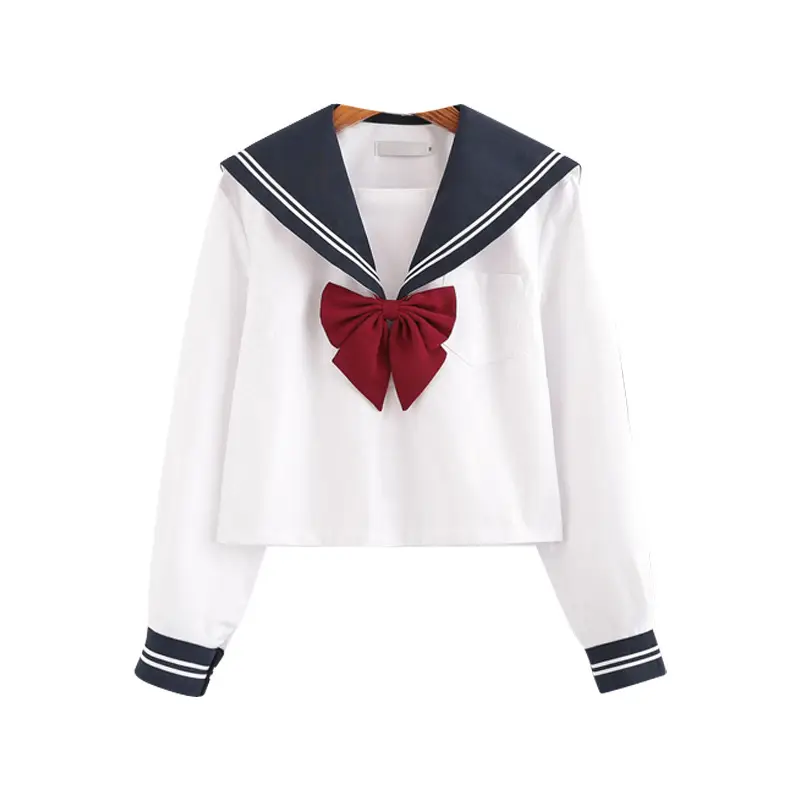 White Sailor Shirt with Red Bow for Girls