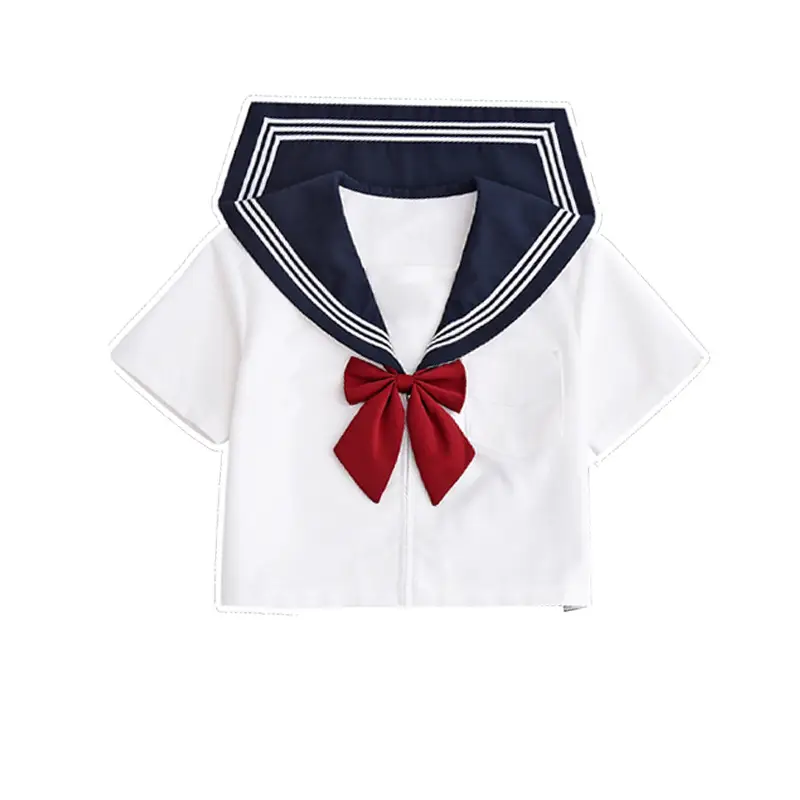 White Sailor Shirt with Red Bow for Girls