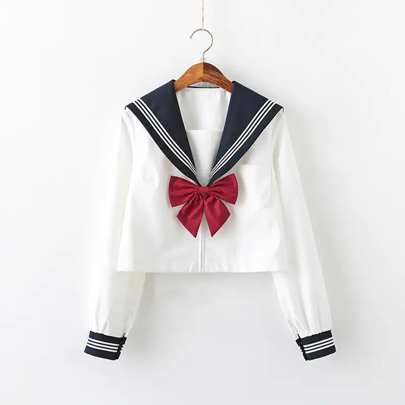White Sailor Shirt with Red Bow for Girls