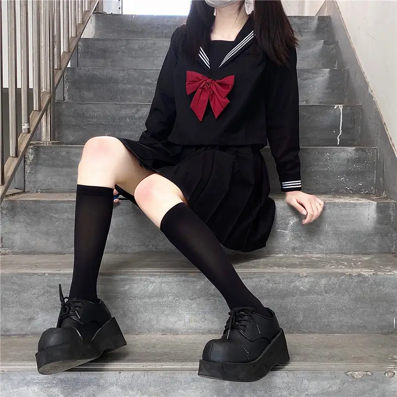 Black Pleated Skirt Sailor Suit Basic Uniform