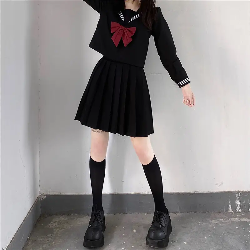 Black Pleated Skirt Sailor Suit Basic Uniform