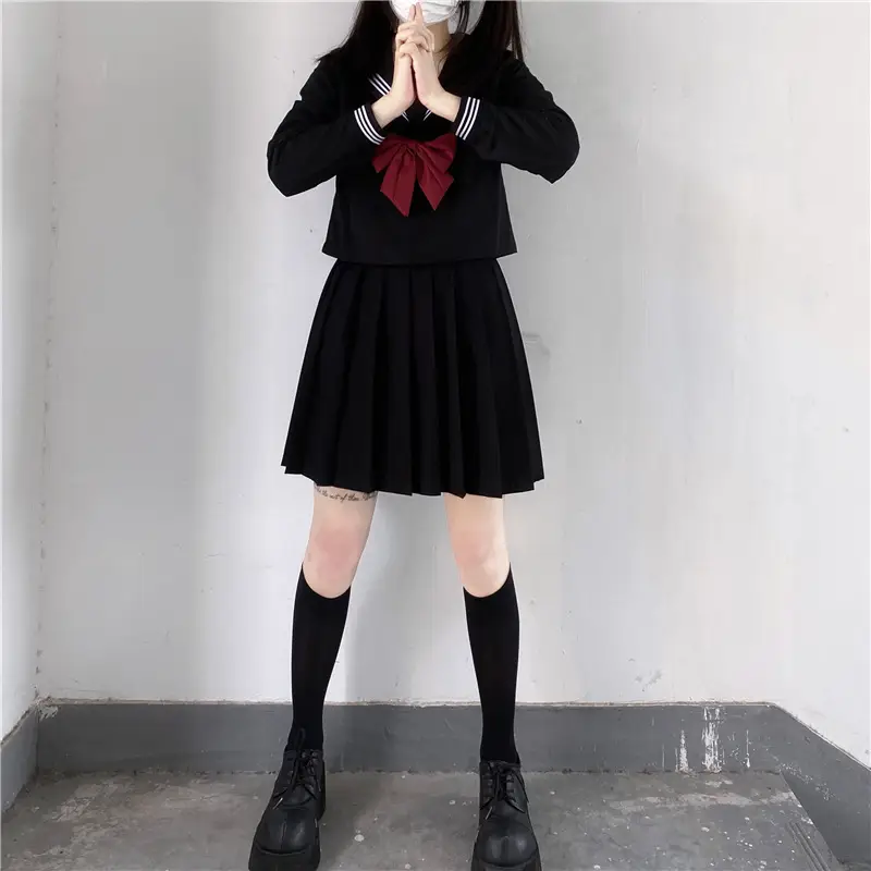 Black Pleated Skirt Sailor Suit Basic Uniform