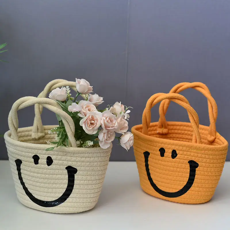 Trendy Cartoon Straw Shoulder Bag Orange Beige - Image 5
