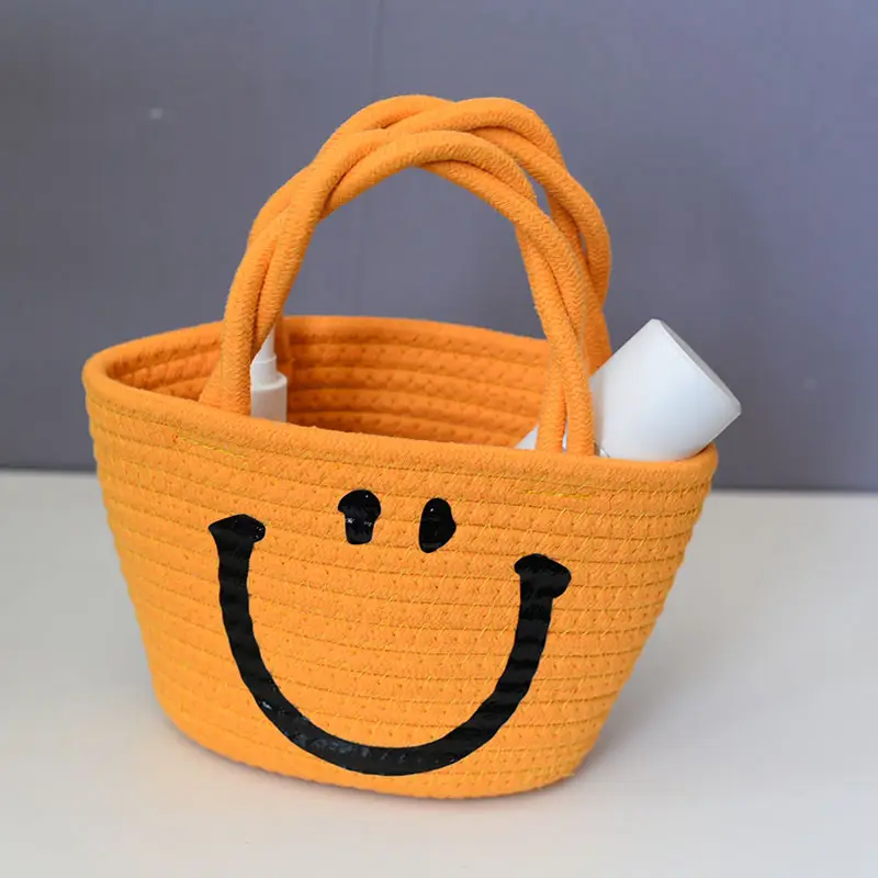 Trendy Cartoon Straw Shoulder Bag Orange Beige - Image 6