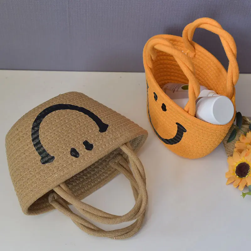 Trendy Cartoon Straw Shoulder Bag Orange Beige - Image 7