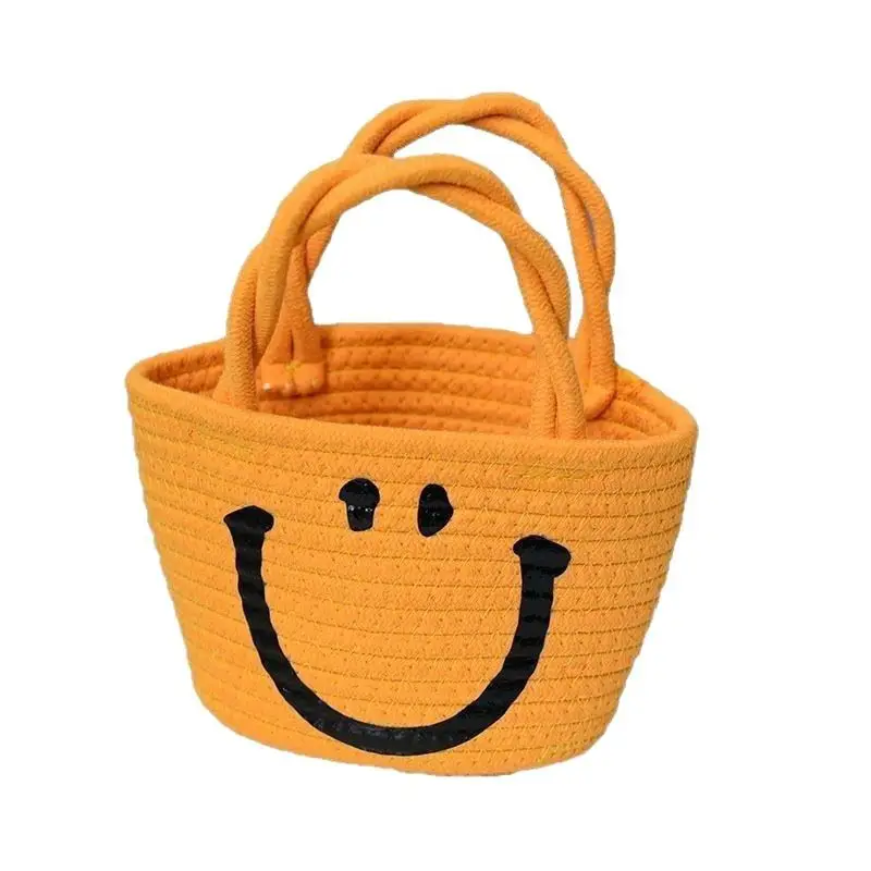 Trendy Cartoon Straw Shoulder Bag Orange Beige - Image 8