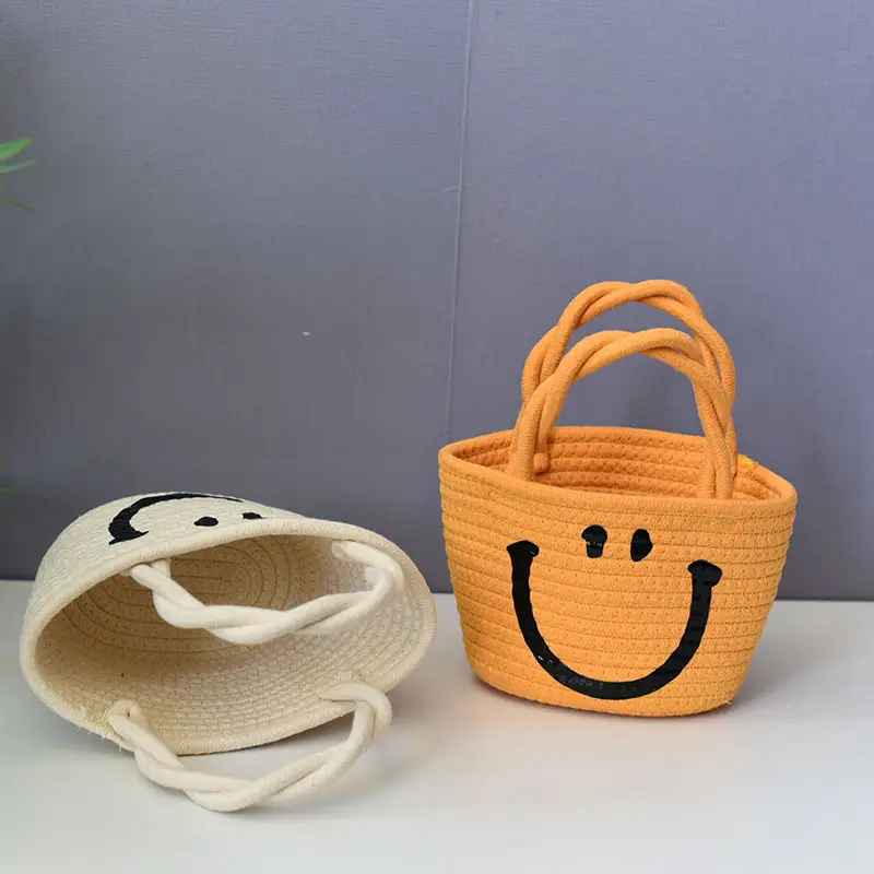 Trendy Cartoon Straw Shoulder Bag Orange Beige — feature 4
