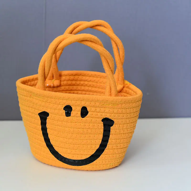 Trendy Cartoon Straw Shoulder Bag Orange Beige — feature 5