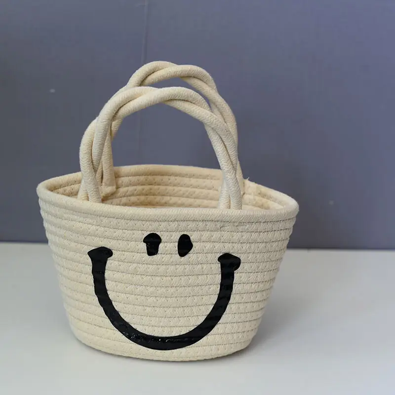 Trendy Cartoon Straw Shoulder Bag Orange Beige - Image 3