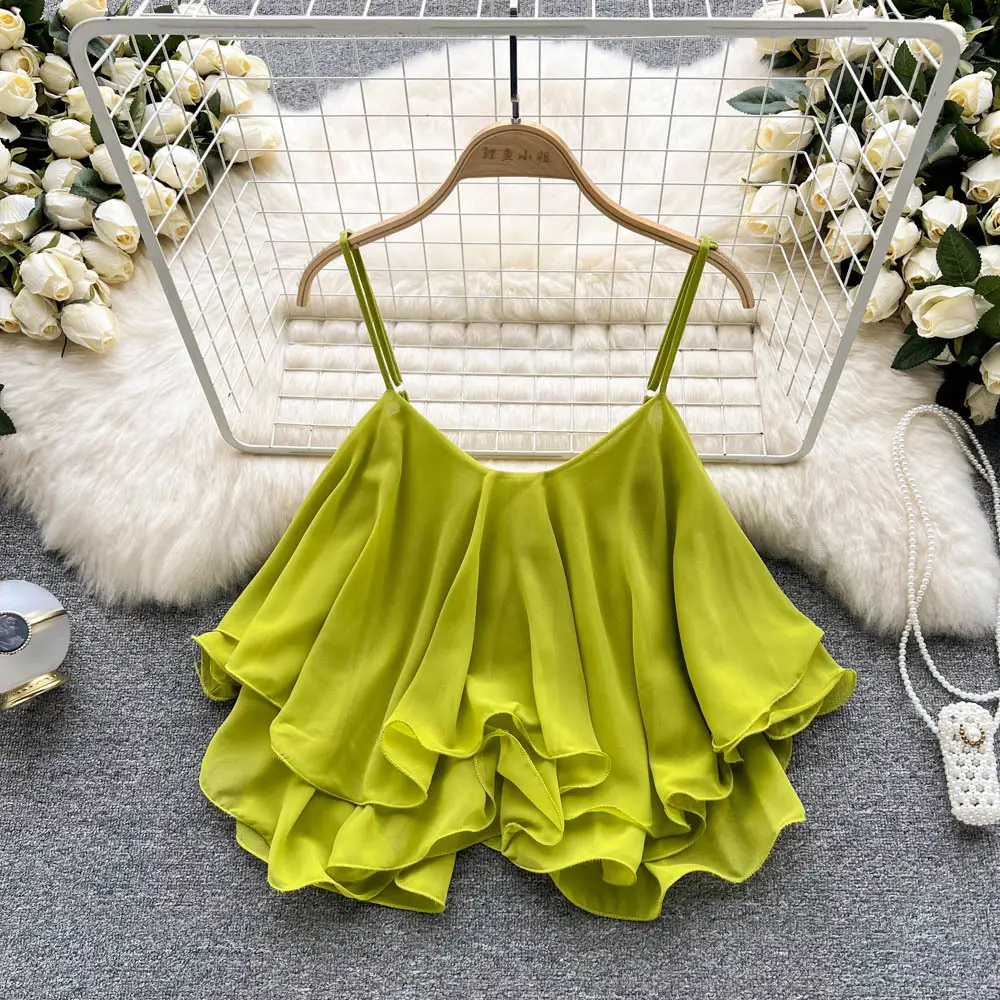 White Ruffled Camisole Vests 2022 Summer Loose Sleeveless - Image 5