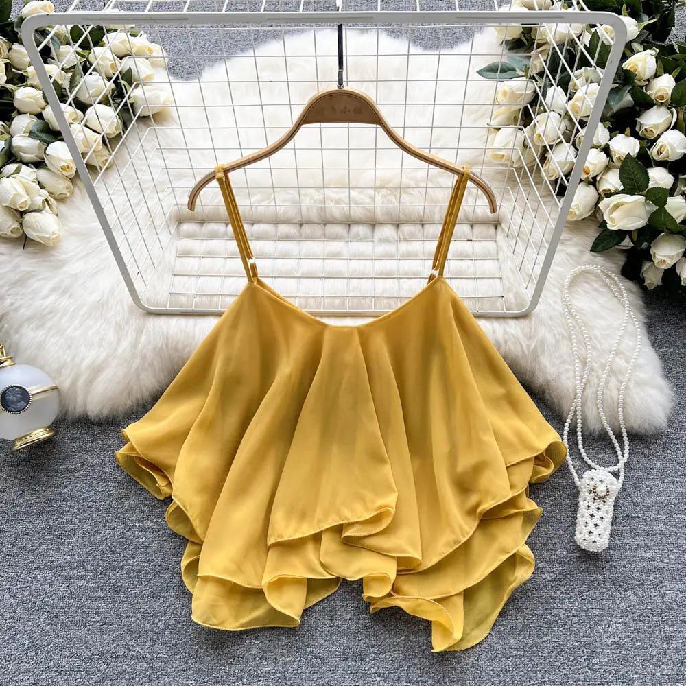 White Ruffled Camisole Vests 2022 Summer Loose Sleeveless - Image 3