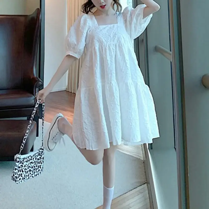 White Puff Sleeve Maternity Dress for Summer - Image 3