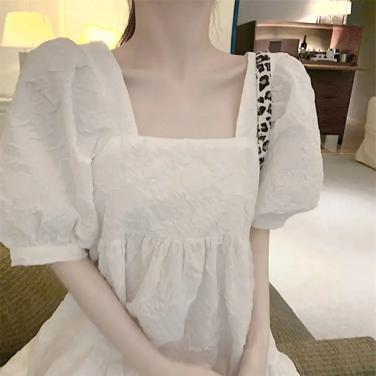 White Puff Sleeve Maternity Dress for Summer - Image 4