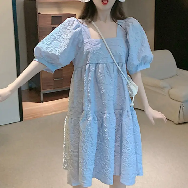 White Puff Sleeve Maternity Dress for Summer - Image 5