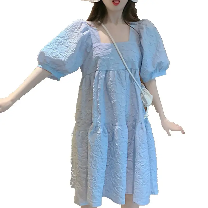 White Puff Sleeve Maternity Dress for Summer - Image 6
