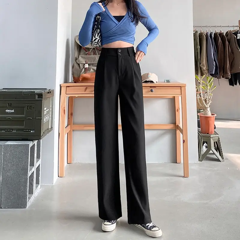 Women Wide Leg Pants High Waist Brown Casual Summer - Image 6