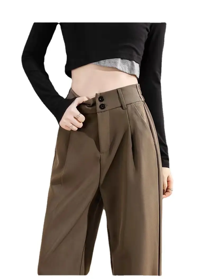 Women Wide Leg Pants High Waist Brown Casual Summer - Image 7