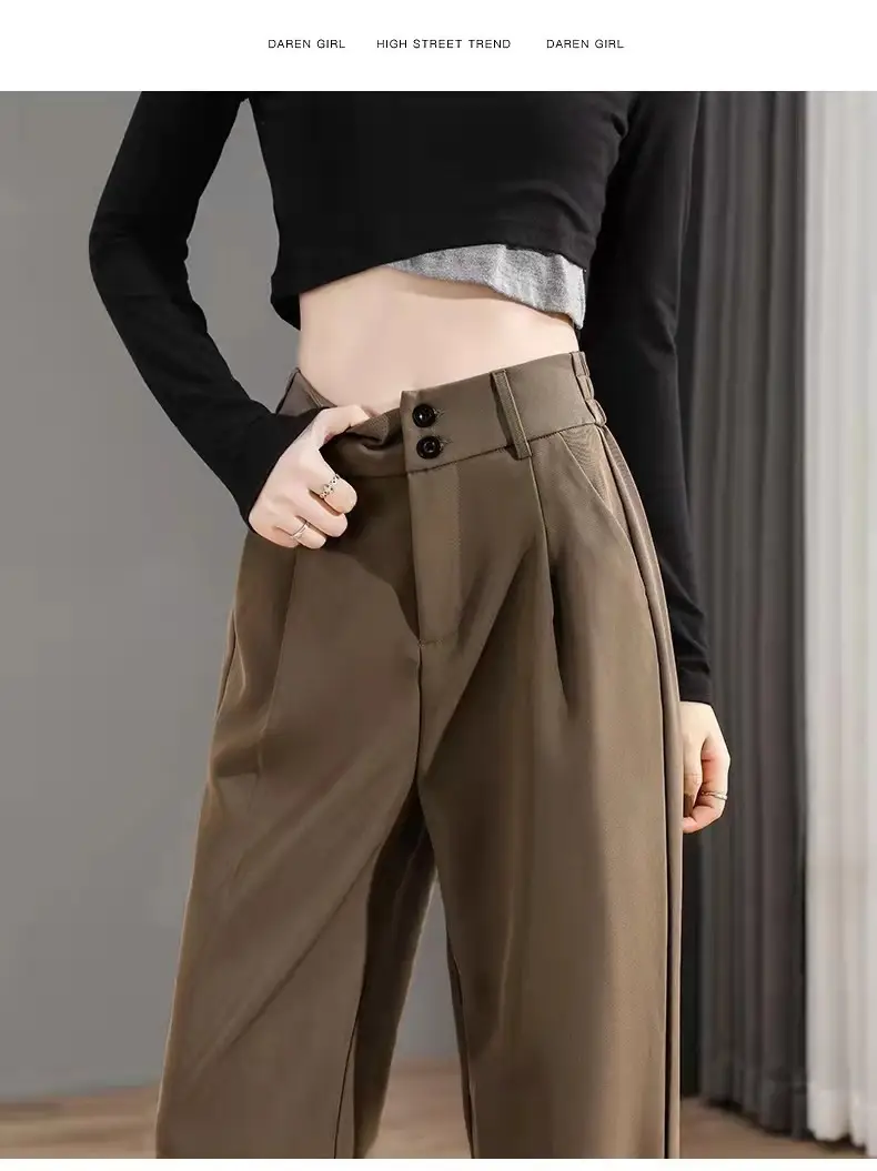 Women Wide Leg Pants High Waist Brown Casual Summer - Image 4