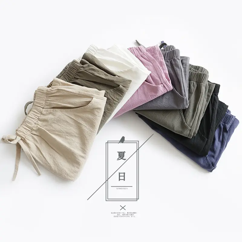 Women Linen Shorts Red Large Elastic Waist - Image 12