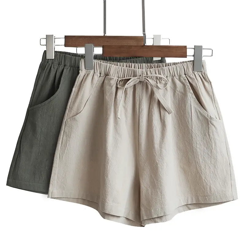 Women Linen Shorts Red Large Elastic Waist - Image 14