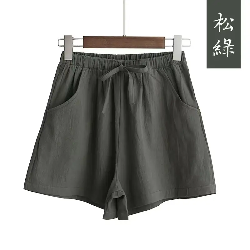 Women Linen Shorts Red Large Elastic Waist - Image 10