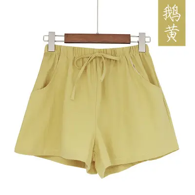 Women Linen Shorts Red Large Elastic Waist - Image 3