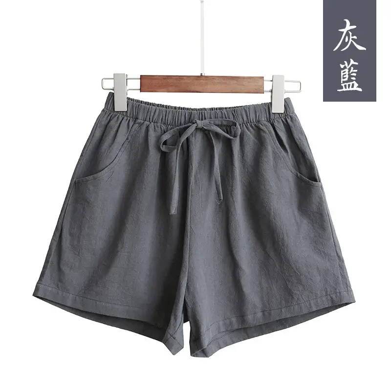 Women Linen Shorts Red Large Elastic Waist - Image 4