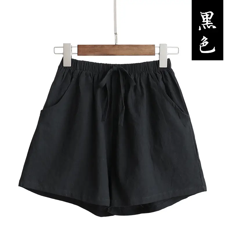 Women Linen Shorts Red Large Elastic Waist - Image 5