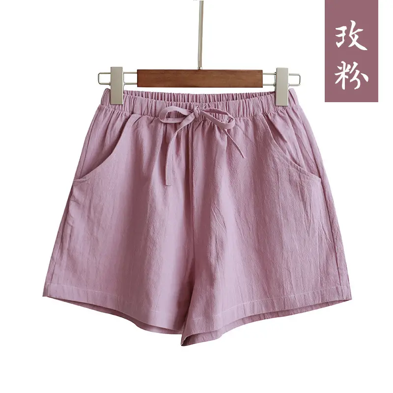 Women Linen Shorts Red Large Elastic Waist - Image 6