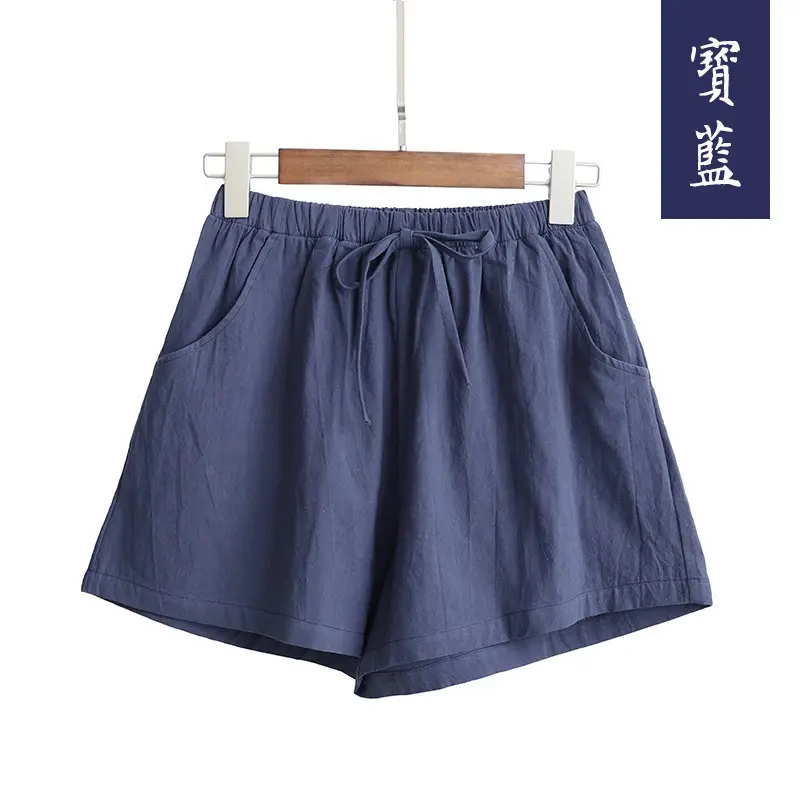 Women Linen Shorts Red Large Elastic Waist - Image 7