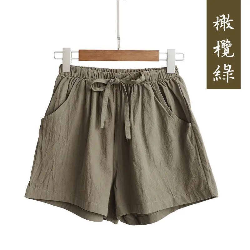 Women Linen Shorts Red Large Elastic Waist - Image 9
