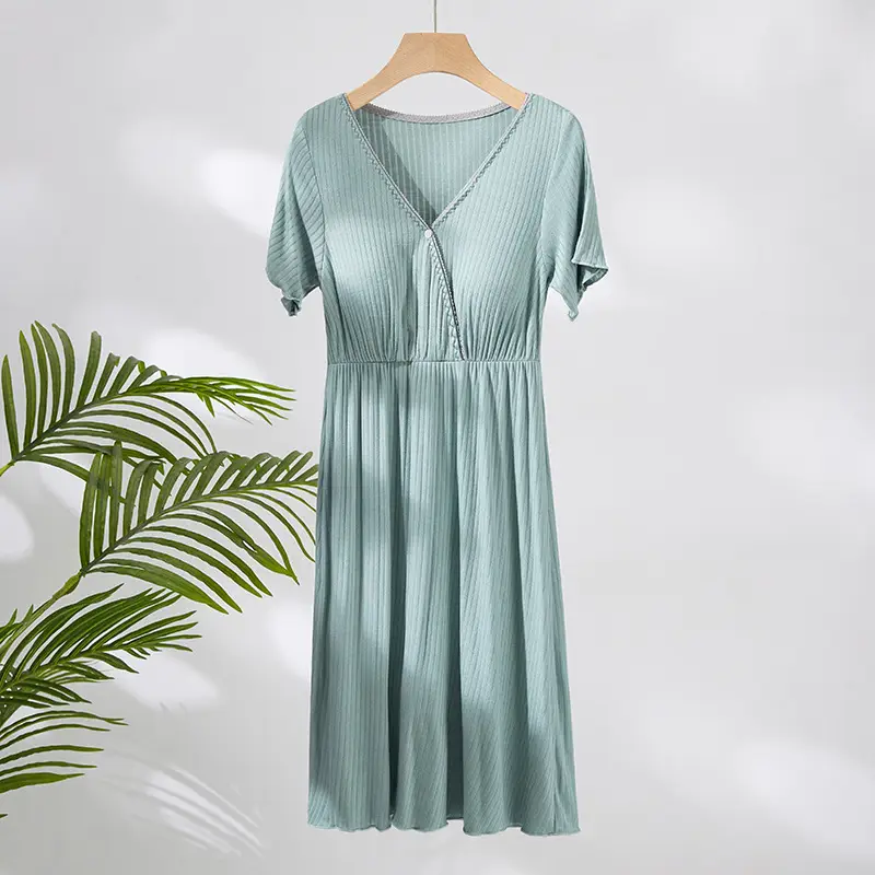 Maternity V-Neck Long Skirt with Built-In Pads - Image 2