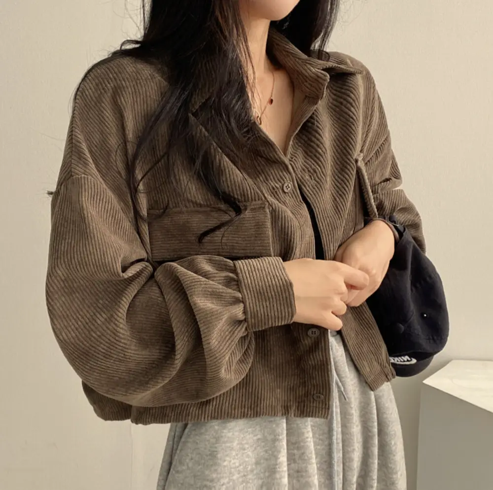 2024 Black Corduroy Long Sleeve Shirt Jacket for Women - Image 4