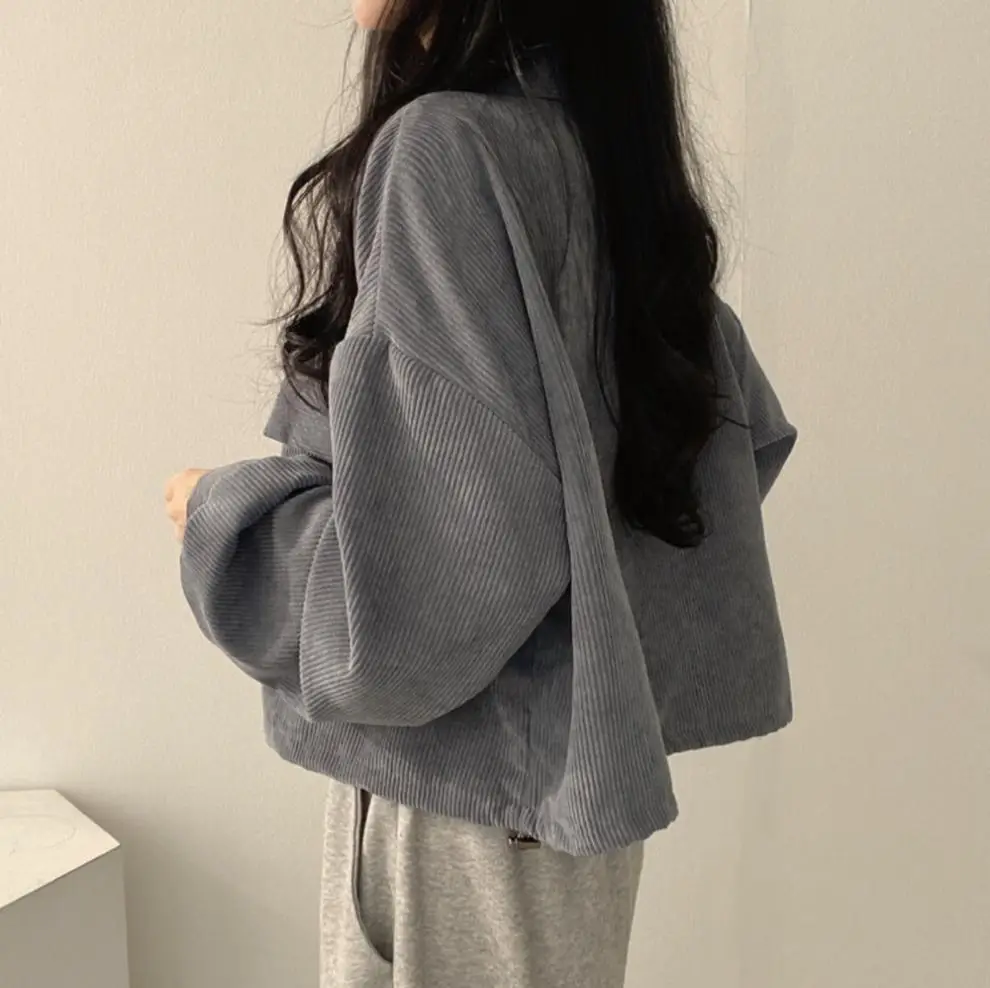 2024 Black Corduroy Long Sleeve Shirt Jacket for Women — feature 10