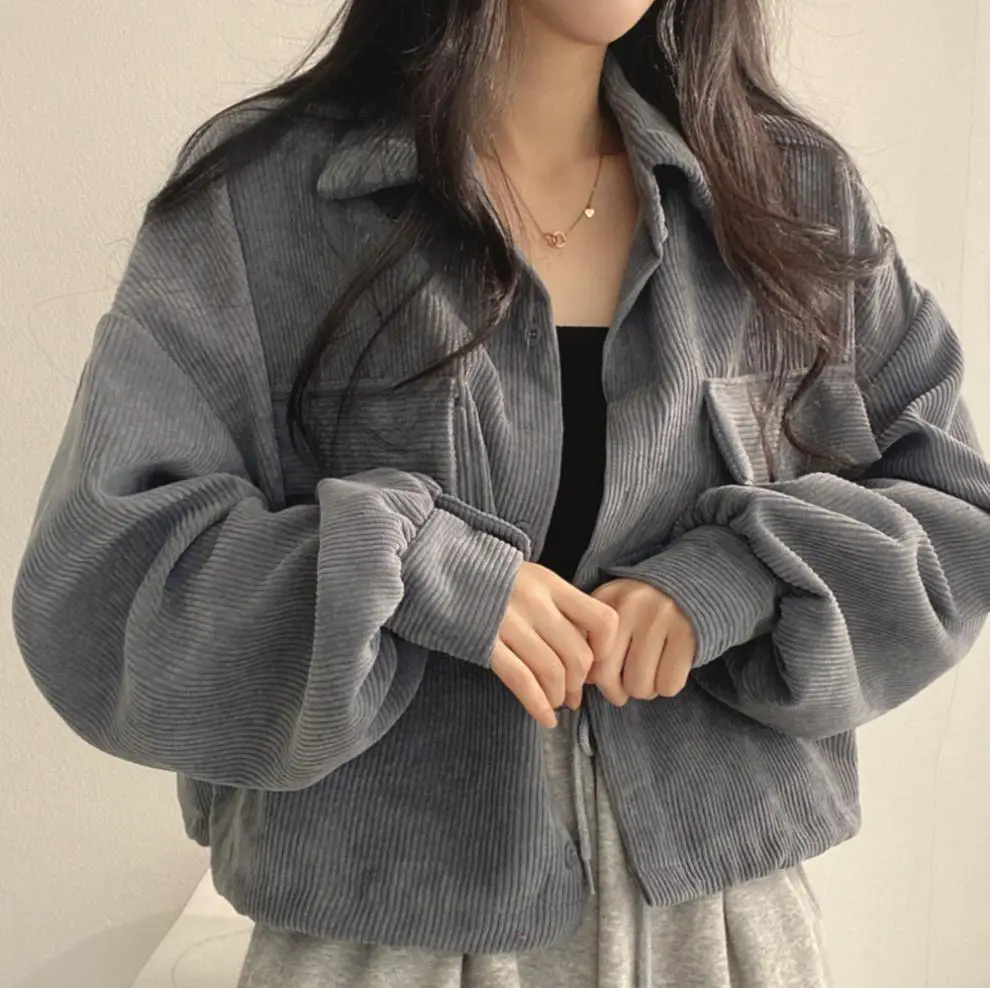 2024 Black Corduroy Long Sleeve Shirt Jacket for Women — feature 11