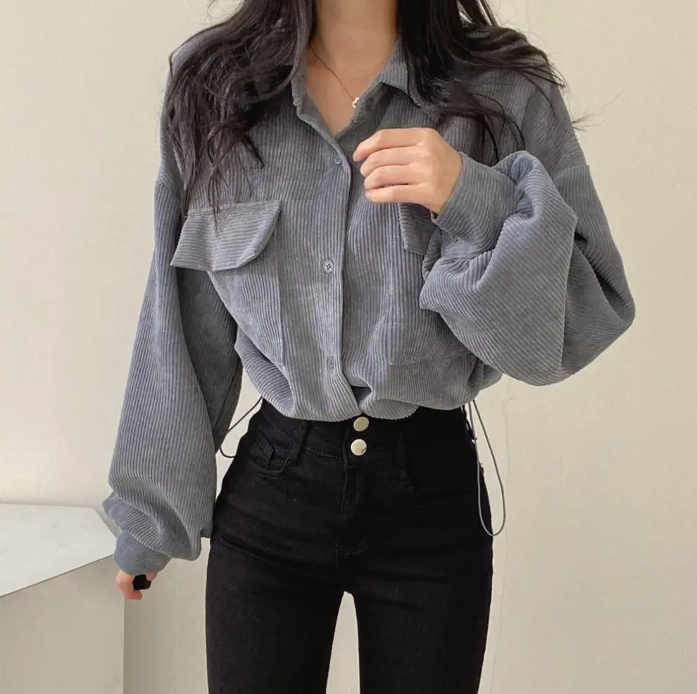 2024 Black Corduroy Long Sleeve Shirt Jacket for Women — feature 12