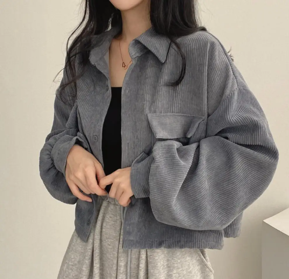 2024 Black Corduroy Long Sleeve Shirt Jacket for Women — feature 15