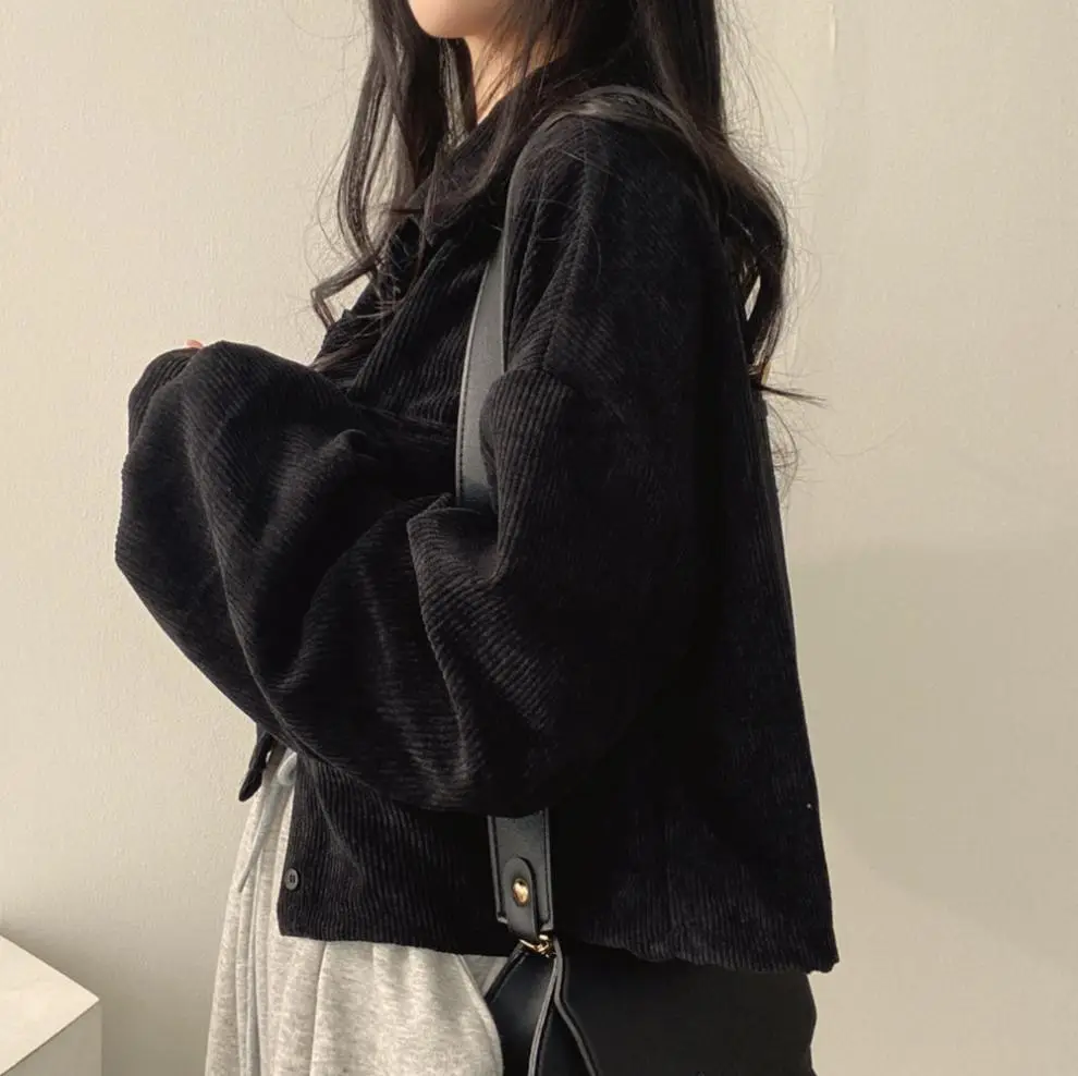 2024 Black Corduroy Long Sleeve Shirt Jacket for Women — feature 20