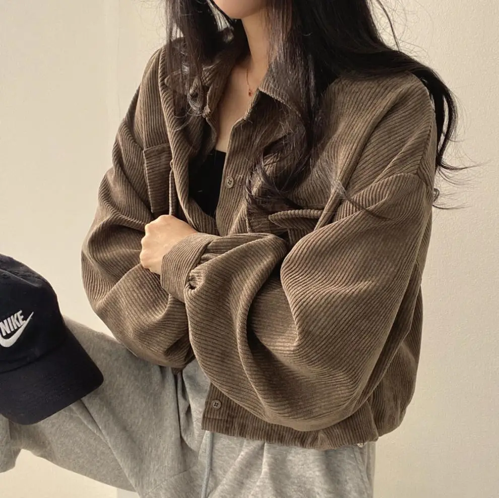 2024 Black Corduroy Long Sleeve Shirt Jacket for Women — feature 4