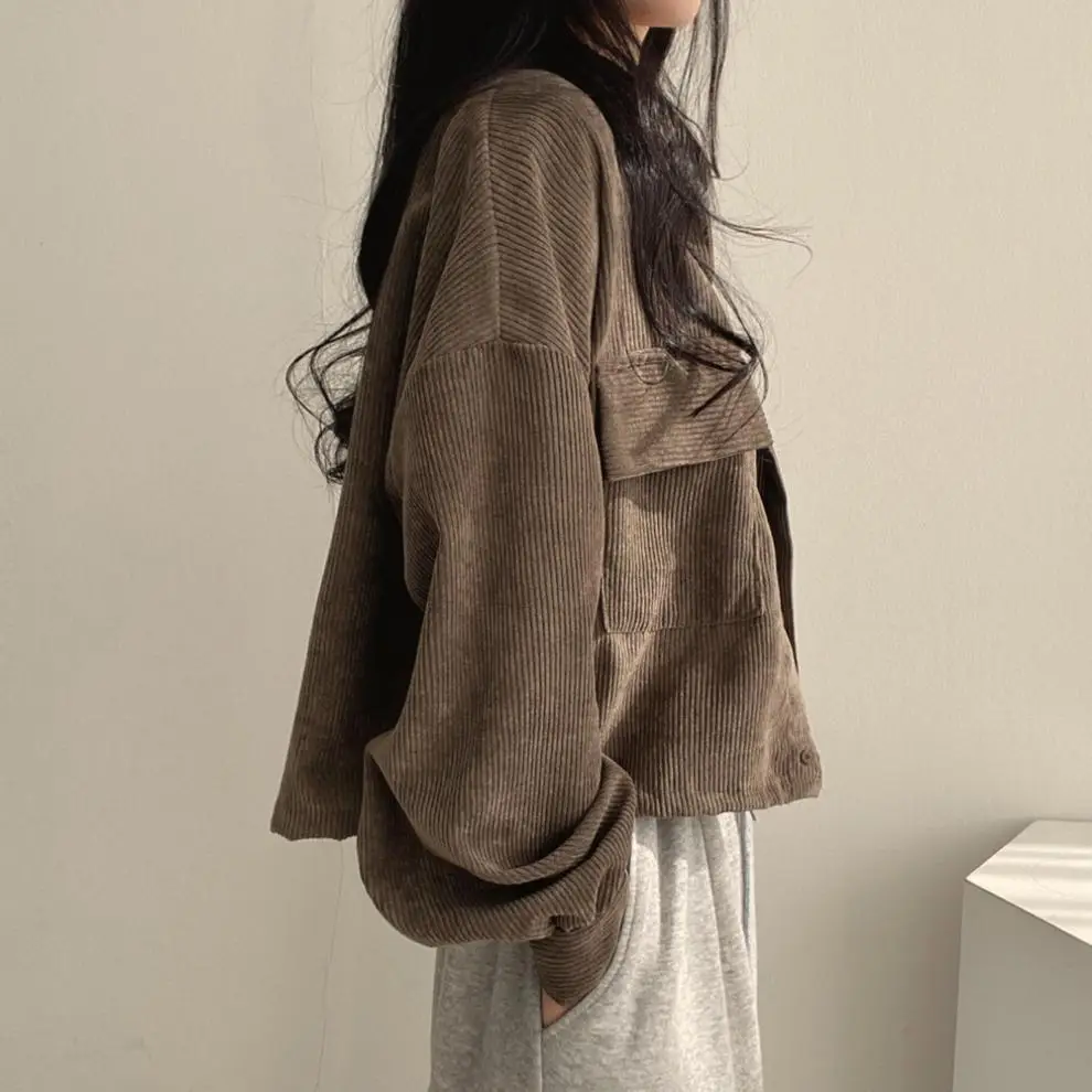 2024 Black Corduroy Long Sleeve Shirt Jacket for Women — feature 5