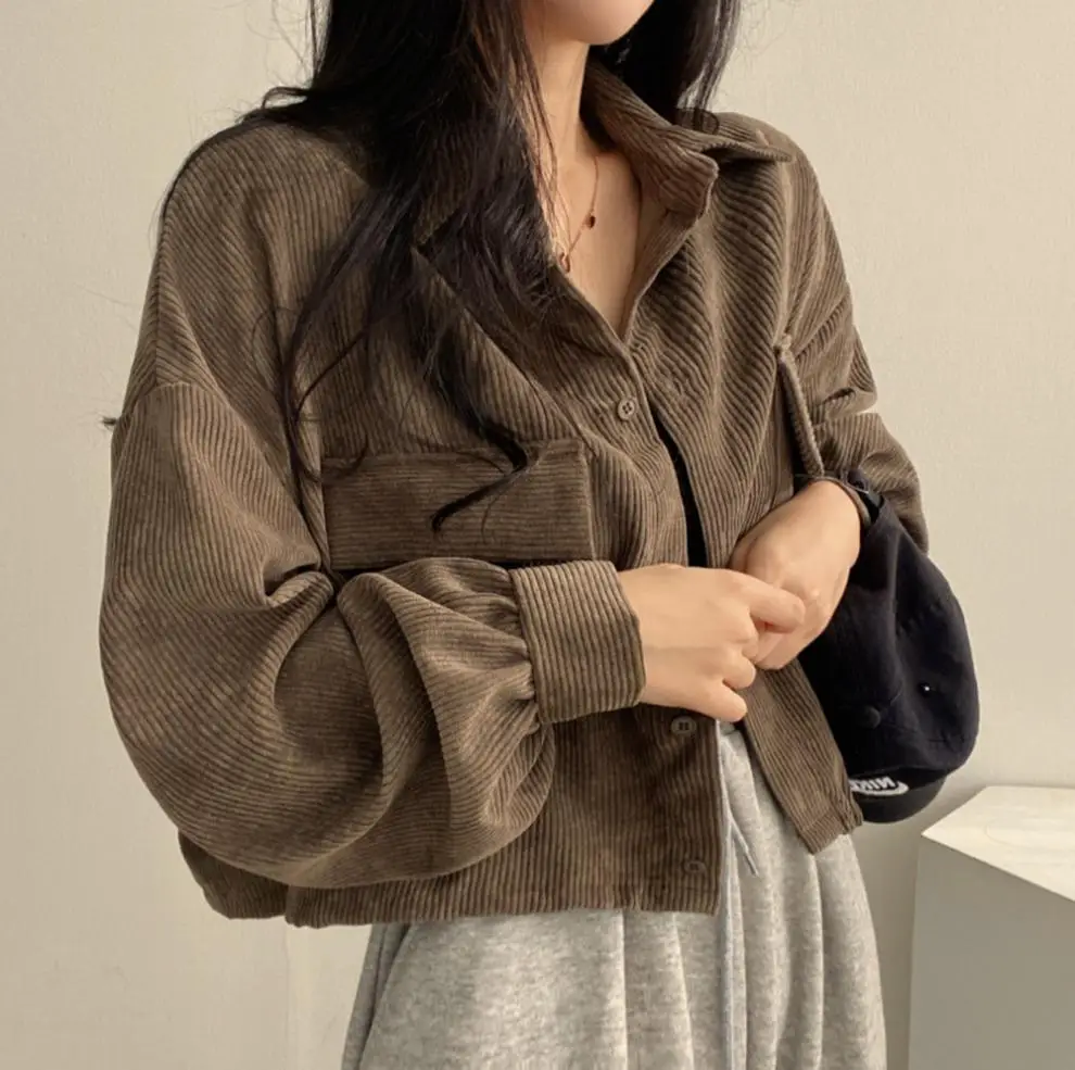 2024 Black Corduroy Long Sleeve Shirt Jacket for Women — feature 6