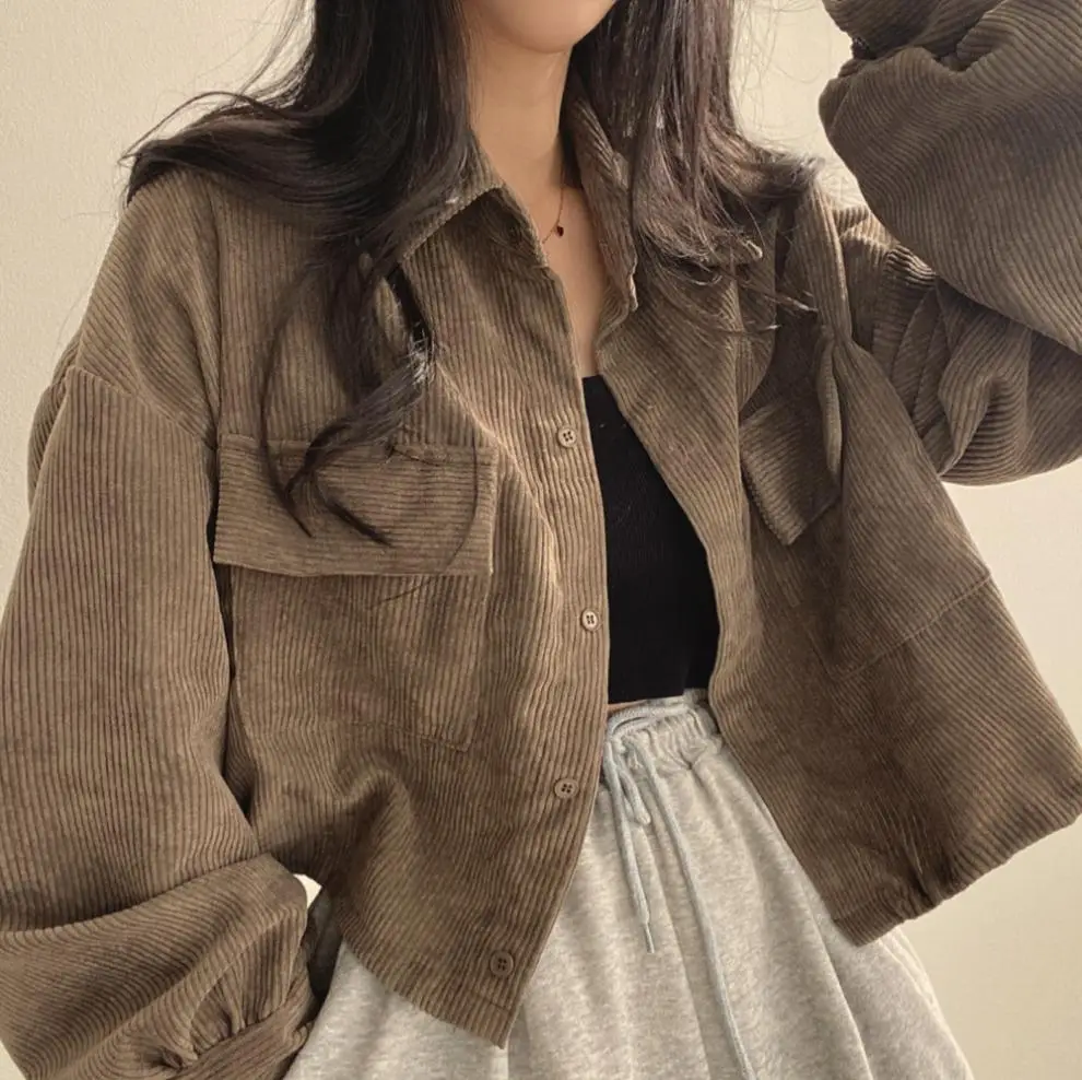 2024 Black Corduroy Long Sleeve Shirt Jacket for Women — feature 7