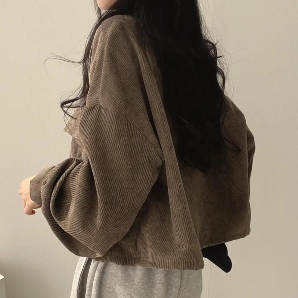 2024 Black Corduroy Long Sleeve Shirt Jacket for Women — feature 8