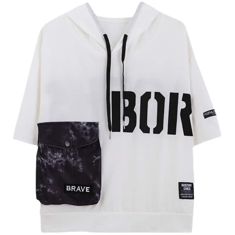 Women Super Hot Hooded T-Shirt White Black Brave Print - Image 8