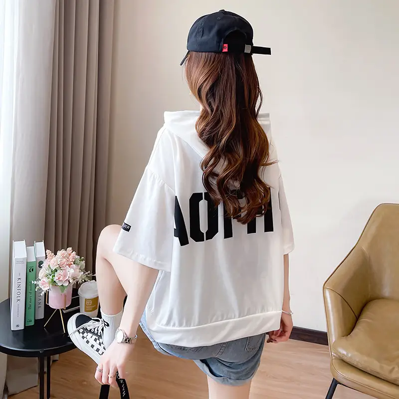 Women Super Hot Hooded T-Shirt White Black Brave Print — feature 10